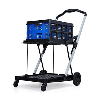2 tier Collapsible Garden Shopping Cart, Collapsible Utility Trolley with Removable Storage Crate