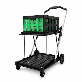 2 tier Collapsible Garden Shopping Cart, Collapsible Utility Trolley with Removable Storage Crate