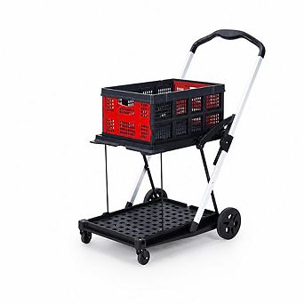 2 tier Collapsible Garden Shopping Cart, Collapsible Utility Trolley with Removable Storage Crate