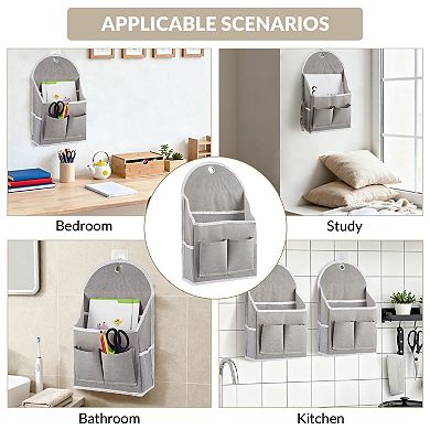 4 Pack Wall Hanging Storage Organizer, Cotton Linen Wall Pocket Organizer with Waterproof Coating