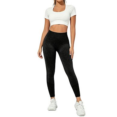 Womens High Waist Tummy Control Yoga Leggings Mesh Panel Lifting Pants