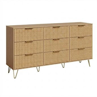 Fluted Wood Dresser with Nine Drawers Storage Cabinet TV Stand for Bedroom
