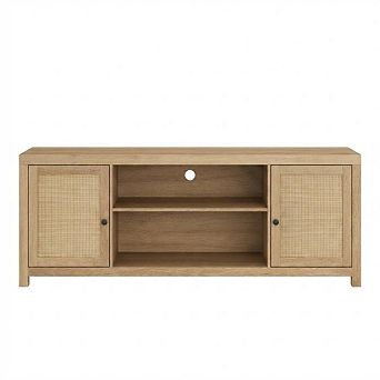 Wooden Rattan TV Stand Entertainment Center Storage Console Cabinet for Living Room