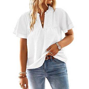 Women's Plus Size Casual V Neck Short Sleeve Blouse Top