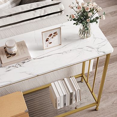 Narrow Metal Frame Console Table Tiered Storage Display Organizer for Entryway