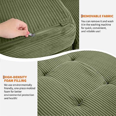 6" Tri-Fold Mattress Full Size, Tufted Folding Corduroy with Chenille Fabric, Floor Guest Mat