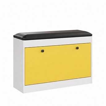 Wooden Shoe Storage Bench Organizer Cabinet with Padded Seating for Entryway