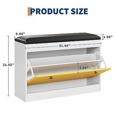 Wooden Shoe Storage Bench Organizer Cabinet with Padded Seating for Entryway