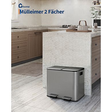 Dual Compartment Kitchen Trash Can, Stainless Steel Pedal Bin, Step Bin, Removable Buckets
