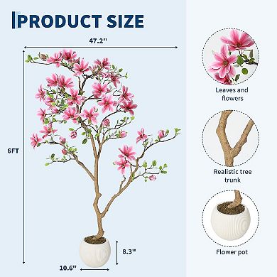 Realistic Artificial Magnolia Tree in Pot, For Home, Living Room, Bedroom, Office