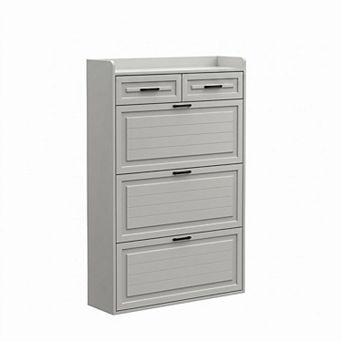 Shoe Storage Cabinet with Flip Drawers and Drawers Narrow Entryway Organizer