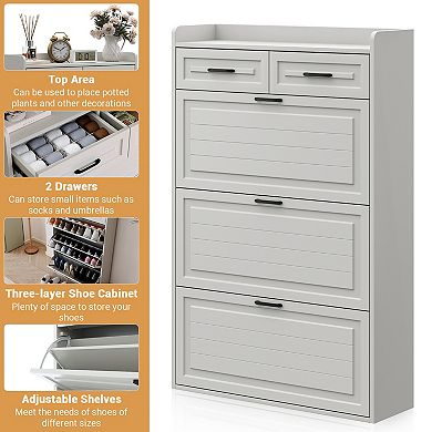 Shoe Storage Cabinet with Flip Drawers and Drawers Narrow Entryway Organizer
