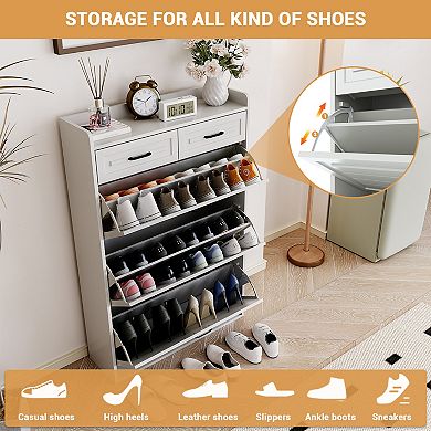 Shoe Storage Cabinet with Flip Drawers and Drawers Narrow Entryway Organizer