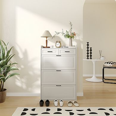 Shoe Storage Cabinet with Flip Drawers and Drawers Narrow Entryway Organizer