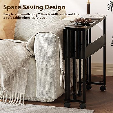 Portable Rolling Folding Computer Desk with Storage Shelf and Wheels