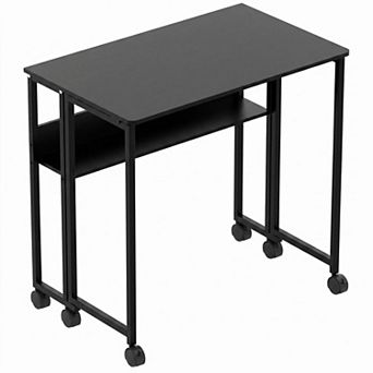 Portable Rolling Folding Computer Desk with Storage Shelf and Wheels