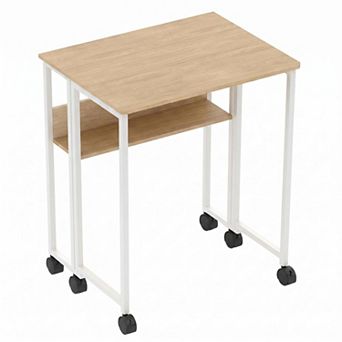 Portable Rolling Folding Computer Desk with Storage Shelf and Wheels