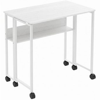 Portable Rolling Folding Computer Desk with Storage Shelf and Wheels