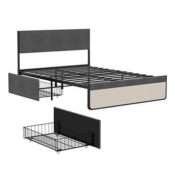 Upholstered Platform Bed Frame with Headboard and 2 Storage Drawers