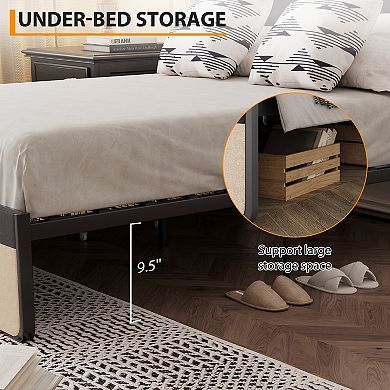 Upholstered Platform Bed Frame with Headboard and 2 Storage Drawers