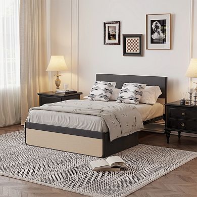 Upholstered Platform Bed Frame with Headboard and 2 Storage Drawers