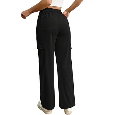 Womens High Waist Wide Leg Cargo Pants Drawstring Waist Pocket Trouser