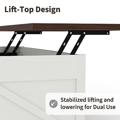Lift Top Coffee Table with Hidden Storage Shelf Rising Table for Living Room
