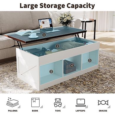 Lift Top Coffee Table with Hidden Storage Shelf Rising Table for Living Room