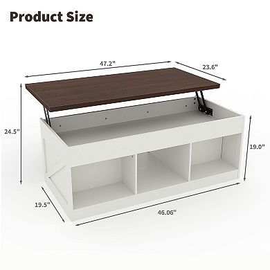 Lift Top Coffee Table with Hidden Storage Shelf Rising Table for Living Room