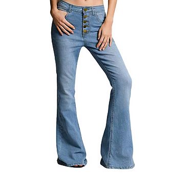 Womens High Waist Jeans Button Stretch Casual Long Denim Pants