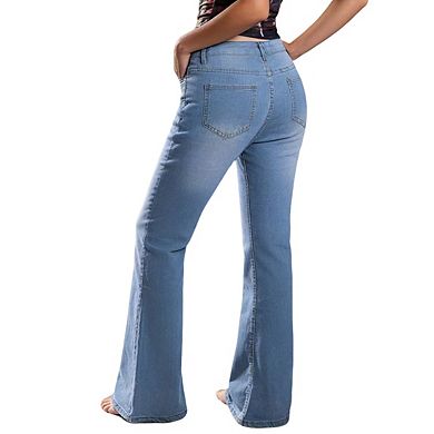 Womens High Waist Jeans Button Stretch Casual Long Denim Pants