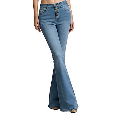 Womens High Waist Jeans Button Stretch Casual Long Denim Pants