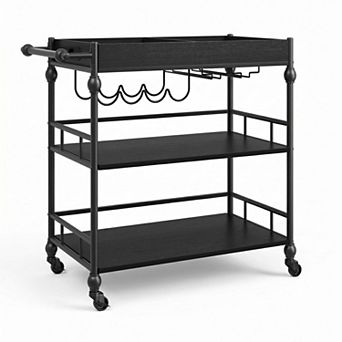 Bar Cart with Wheels Three Tier Serving Cart with Wine Rack and Tray