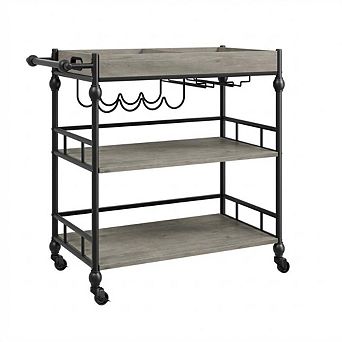 Bar Cart with Wheels Three Tier Serving Cart with Wine Rack and Tray