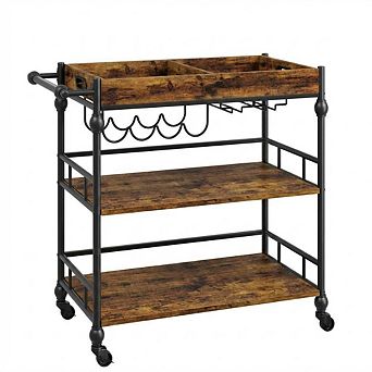 Bar Cart with Wheels Three Tier Serving Cart with Wine Rack and Tray