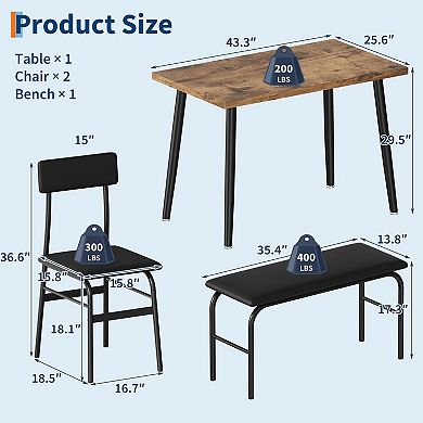 Compact Kitchen Dining Table Set with Upholstered Seating for Apartment