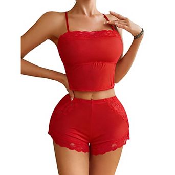 Avidlove Pajama Set for Women Floral Lace Pjs Set Sleepwear Cami Shorts Piece Soft Lingerie