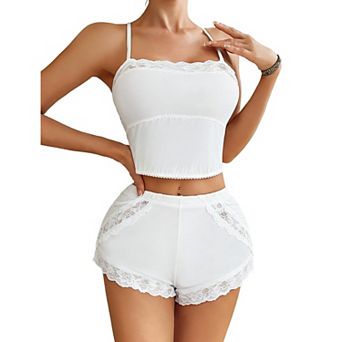 Avidlove Pajama Set for Women Floral Lace Pjs Set Sleepwear Cami Shorts Piece Soft Lingerie