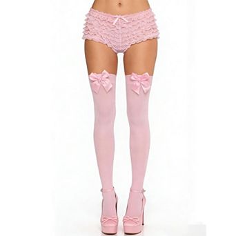 Avidlove Satin Bow Accent Opaque Thigh Highs Over Knee Long Stockings