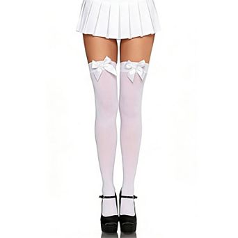 Avidlove Satin Bow Accent Opaque Thigh Highs Over Knee Long Stockings