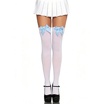 Avidlove Satin Bow Accent Opaque Thigh Highs Over Knee Long Stockings