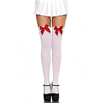 Avidlove Satin Bow Accent Opaque Thigh Highs Over Knee Long Stockings