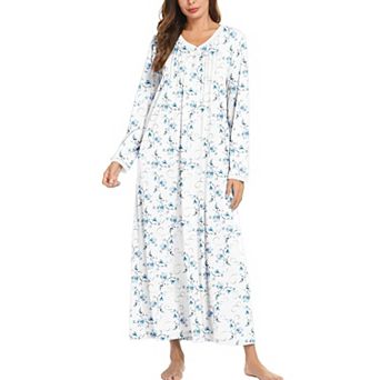 Ekouaer Cotton Nightgowns for Womens Nightgown Full Length Nightgown Nightdress Button Sleep Shirts