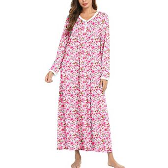 Ekouaer Cotton Nightgowns for Womens Nightgown Full Length Nightgown Nightdress Button Sleep Shirts