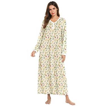 Ekouaer Cotton Nightgowns for Womens Nightgown Full Length Nightgown Nightdress Button Sleep Shirts