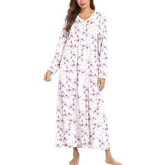 Ekouaer Cotton Nightgowns for Womens Nightgown Full Length Nightgown Nightdress Button Sleep Shirts