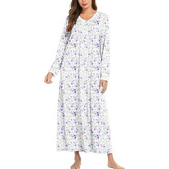 Ekouaer Cotton Nightgowns for Womens Nightgown Full Length Nightgown Nightdress Button Sleep Shirts