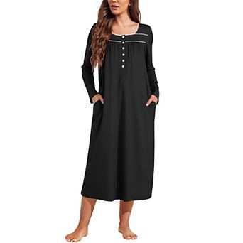 Ekouaer Womens Christmas Nightgown Long Sleeve Nightgowns Henley Night Shirts Full Length Nightgown