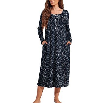 Ekouaer Womens Christmas Nightgown Long Sleeve Nightgowns Henley Night Shirts Full Length Nightgown