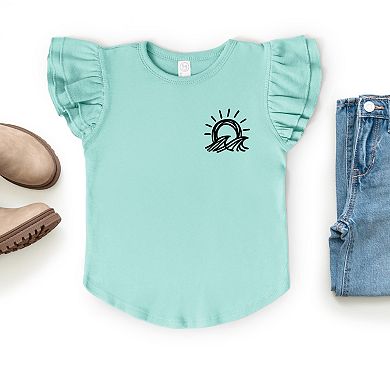 Sun and Waves Sketch - Flutter Sleeve Graphic T-Shirt